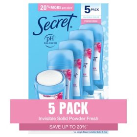 Secret Invisible Solid Antiperspirant and Deodorant, Powder Fresh, 2.6 oz., 5 pk.