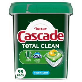 Cascade Total Clean ActionPacs Dishwasher Detergent, Fresh Scent, 95 ct.