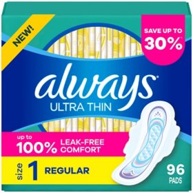Always Ultra Thin Regular Pads with Wings, Size 1, 96 ct.