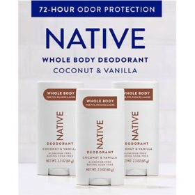 Native Whole Body Aluminum-Free Deodorant, Coconut & Vanilla, 2.3oz., 3pk.