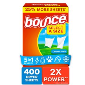 Bounce Select a Size Fabric Softener Dryer Sheets, Outdoor Fresh, 400 ct.