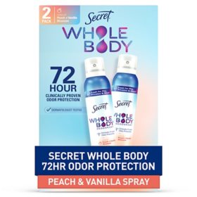 Secret Whole Body Sprays Deodorant, Peach & Vanilla, 3.5 oz., 2 pk.