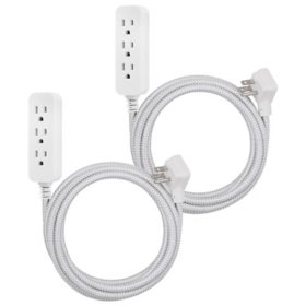Cordinate 3-Outlet Braided 10 Ft. Extension Cord 2 Pack, Gray