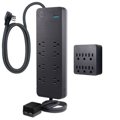 GE 8 Outlet 2 USB 4 Ft Surge Protector & 6 Outlet Wall Adapter Kit, Black - Sam's  Club