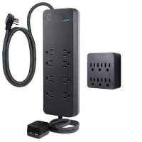 GE 8 Outlet 2 USB 4 Ft Surge Protector & 6 Outlet Wall Adapter Kit, Black
