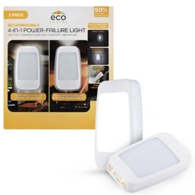 Ecoscapes Power Failure Emergency Night Light, Rechargeable, White, 2 pk.