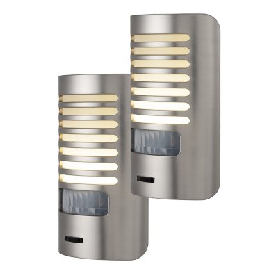 Enbrighten Motion-Sensing Dimmable LED Night Light, Louver Shade, Brushed Nickel, 2 Pack