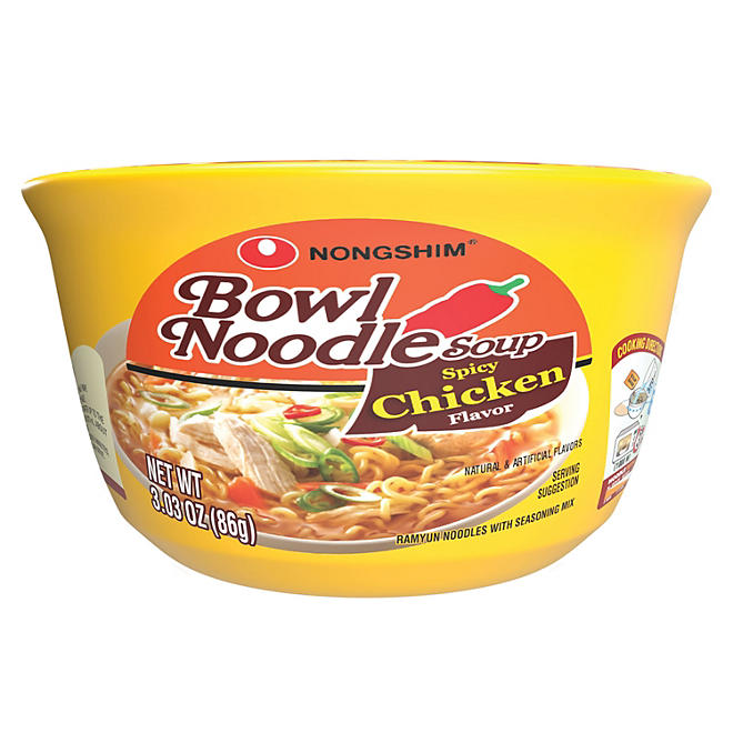 Nongshim Bowl Noodle Soup, Spicy Chicken (3.03 oz. bowl, 12 ct.)