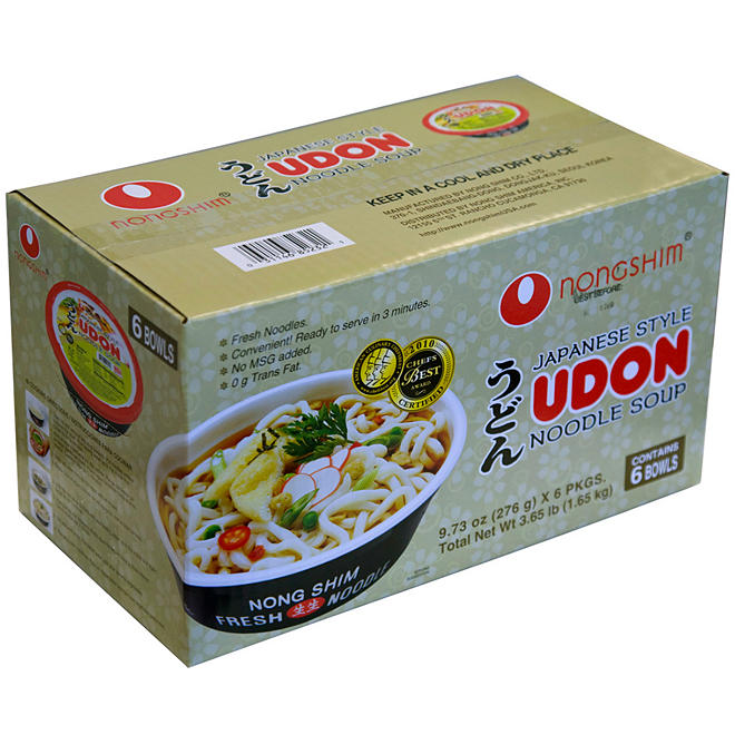 Nongshim Pre-Cooked Udon Savory Soy Premium Noodle Soup Bowl 9.73 oz., 6 pk.