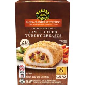 Barber Foods Stuffed Turkey Breast with Sage and Cranberry Stuffing, Frozen, 6 oz., 6 ct.