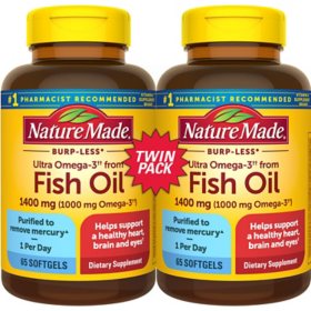 Nature Made Burp-Less Ultra Omega 3 from Fish Oil 1400 mg. Softgels 65 ct., 2pk.