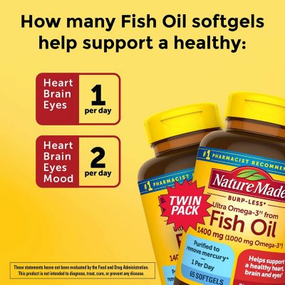 Nature Made Burp-Less Ultra Omega 3 from Fish Oil 1400 mg. Softgels (65  ct., 2pk.) - Sam's Club