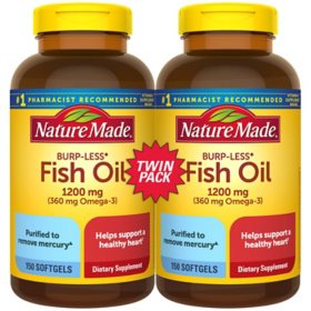 Nature Made Fish Oil 1200 mg Burpless Softgels, 300 ct.