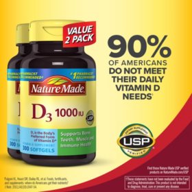 Nature Made Vitamin D3 1000 Iu 600 Softgels Twinpack Sams Club