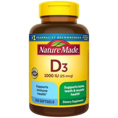 Nature Made Vitamin D3 25 mcg (1,000 IU) Softgels, (650 ct.)