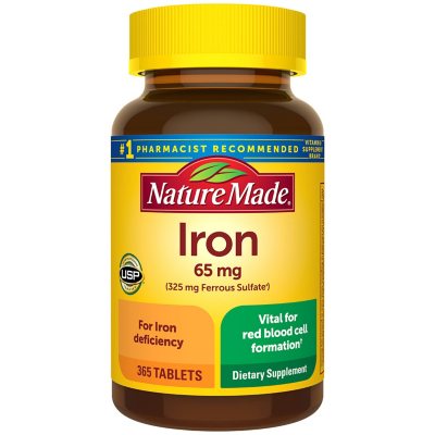 Nature Made Iron 65 mg (from Ferrous Sulfate) Tablets for Red Blood Cell  Formation (365 ct.) - Sam's Club