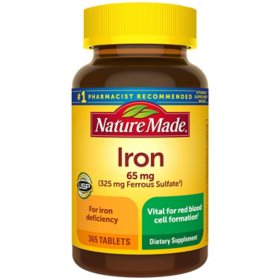 Nature Made Iron 65 mg from Ferrous Sulfate Tablets for Red Blood Cell Formation 365 ct.
