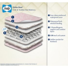 Sealy Ortho Rest Waterproof Infant Toddler Crib Mattress Pink