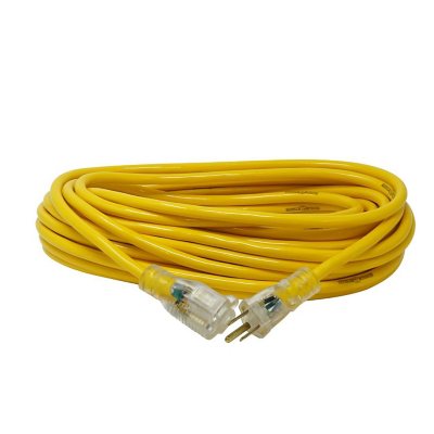 Yellow Jacket 50 ft. 14/3 SJTW Outdoor 15 Amp Contractor Extension Cord with Power Light Plug:- 50 ft, 14 Gauge