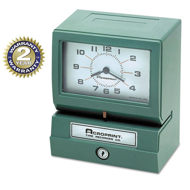 Acroprint - Model 150 Analog Automatic Print Time Clock with Month/Date/0-23 Hours/Minutes
