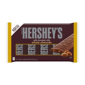 HERSHEY'S Milk Chocolate with Whole Almonds Candy Bars, Full Size, 1.45 oz., 10 pk.
