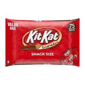 KIT KAT Milk Chocolate Wafer Snack Size Candy Bars, Bulk Value Bag (36.75 oz., 75 pc.)