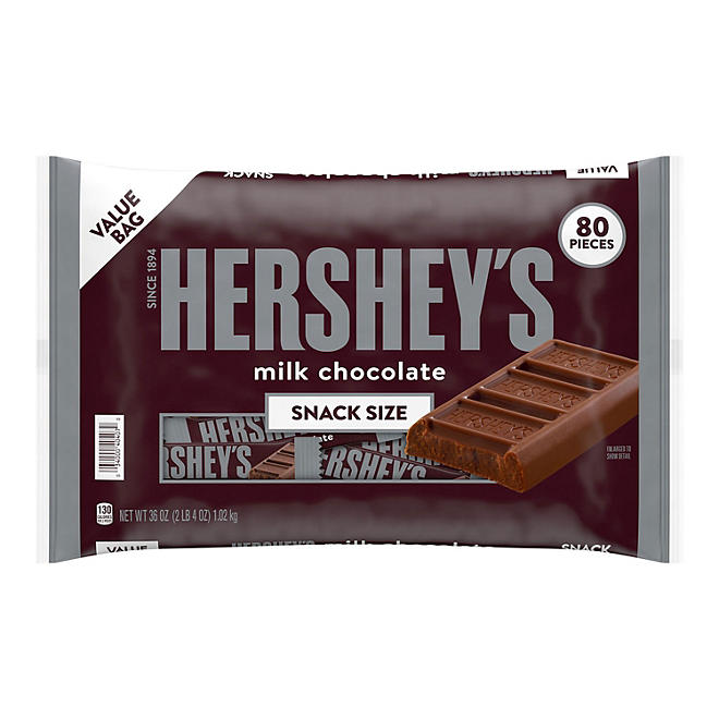 HERSHEY'S Milk Chocolate Bars, Snack Size, 80 pcs.