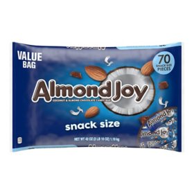 ALMOND JOY Coconut and Almond Chocolate Snack Size Candy Bars, Individually Wrapped, Value Bag (42 oz., 70 pc.)