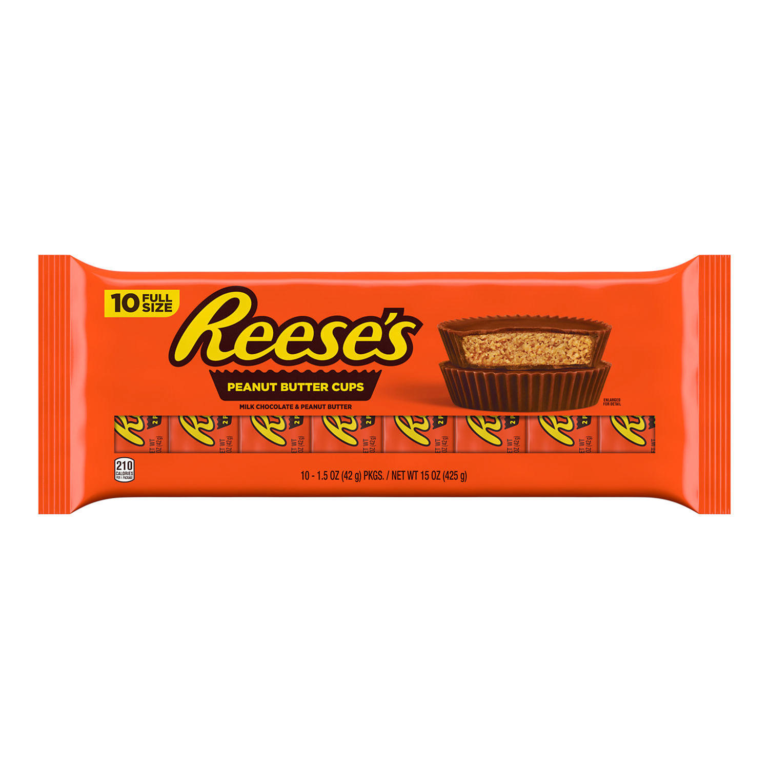 REESE'S Milk Chocolate Peanut Butter Cups, Full Size, 1.5 oz, 10 pk.