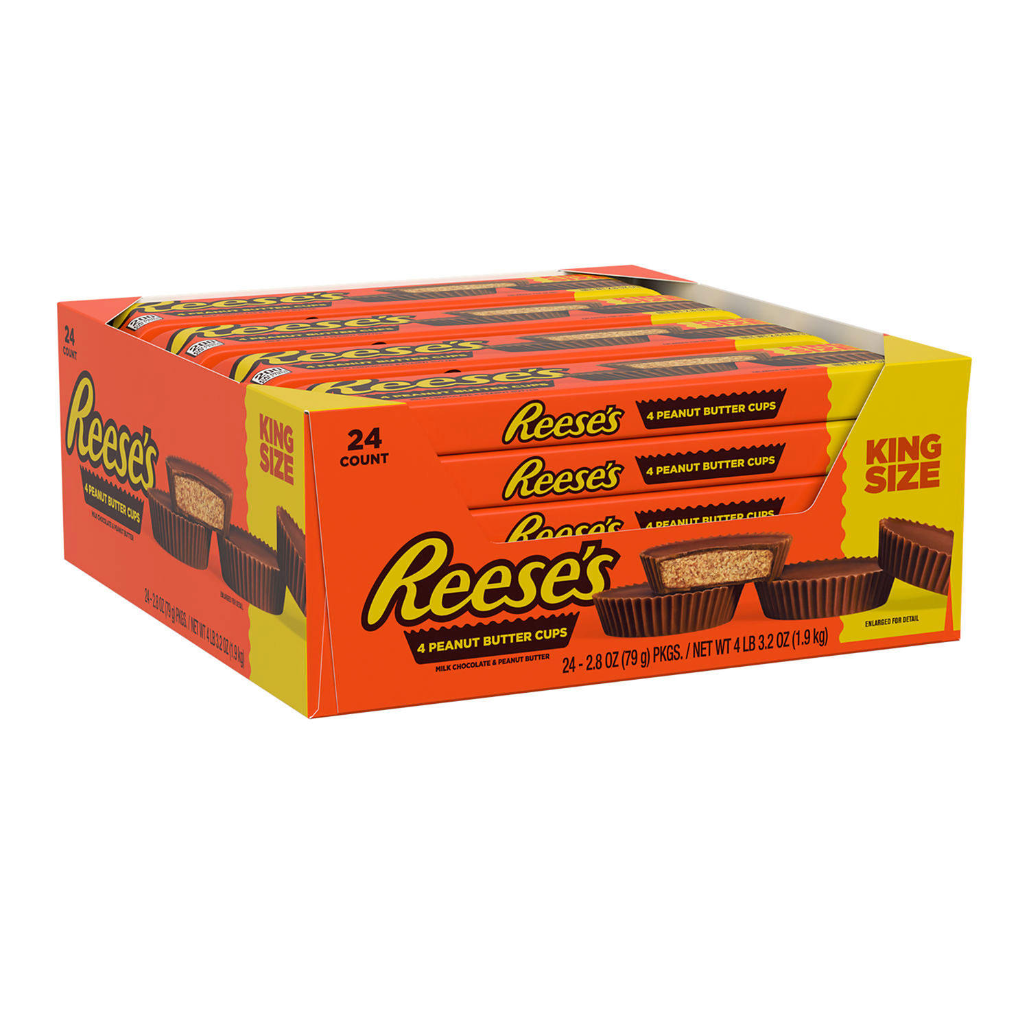 REESE'S Milk Chocolate King Size Peanut Butter Cups, 2.4 oz, 24 pk.