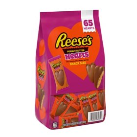 REESE'S Milk Chocolate Peanut Butter Hearts Snack Size Candy, Valentine's Day, Bulk Bag (39.8 oz., 65 pcs.)