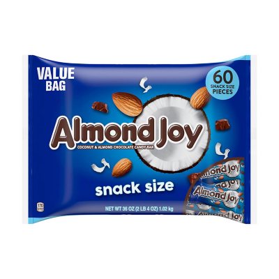 Almond Joy Coconut & Almond Chocolate Candy Snack Size Bar, 36 Ounce (60 Pieces)