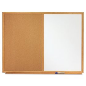 Quartet - Bulletin/Dry-Erase Board, Melamine/Cork, 36 x 24, White/Brown -  Oak Finish Frame