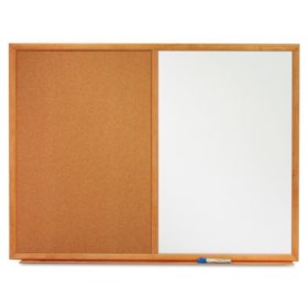 Quartet - Bulletin/Dry-Erase Board, Melamine/Cork, 48 x 36, White/Brown -  Oak Finish Frame