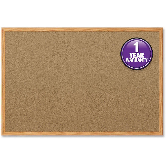 Mead Cork Bulletin Board, 36" x 24", Oak Finish Frame