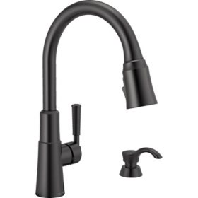 Delta Valo®  Single Handle Pull-Down Kitchen Faucet with Soap Dispenser and ShieldSpray® Technology Matte Black		