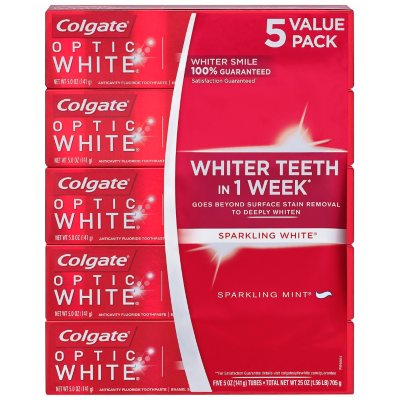 Colgate Optic White Toothpaste, Sparkling Mint (5 oz., 5 pk.) Sam's Club