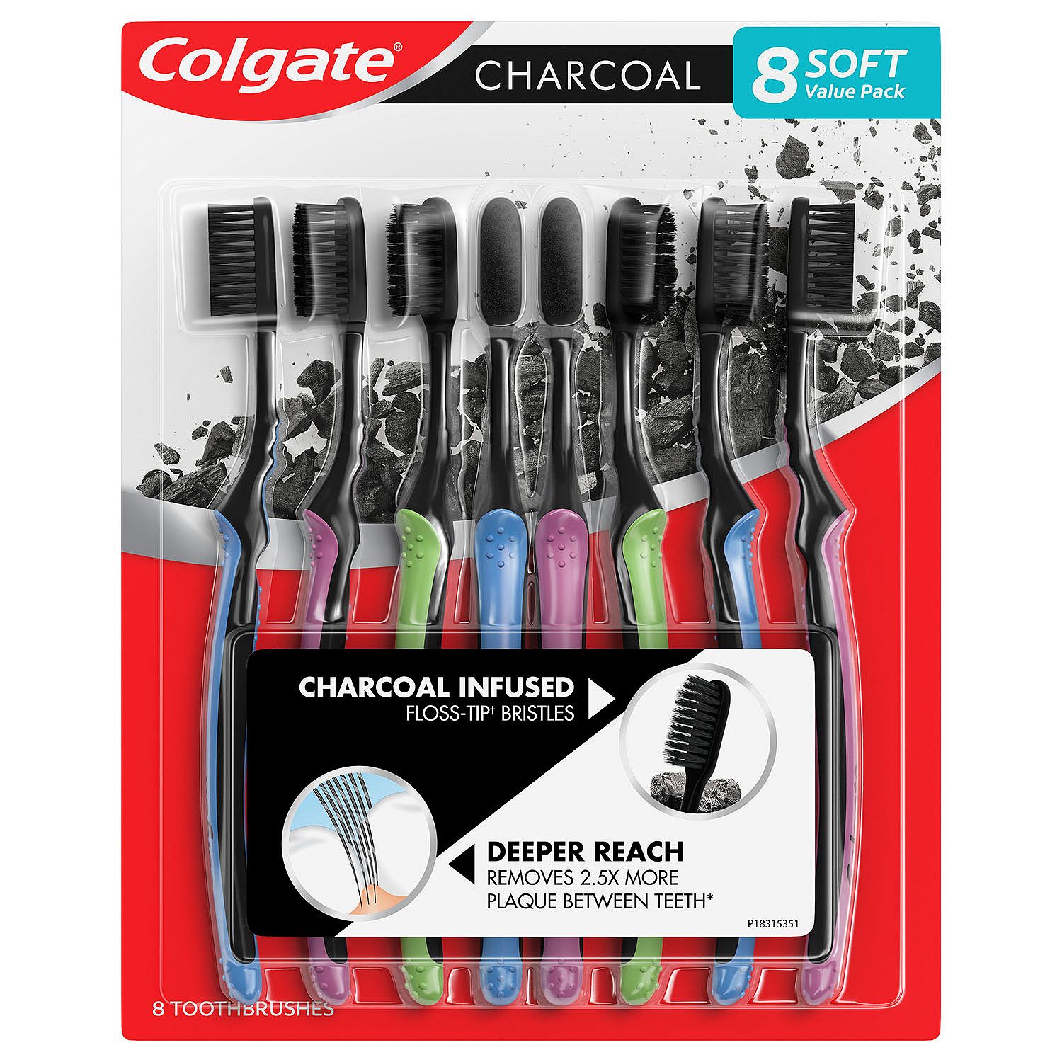 Colgate Charcoal Infused FlossTip Slim Soft Toothbrush 8 pk. Health