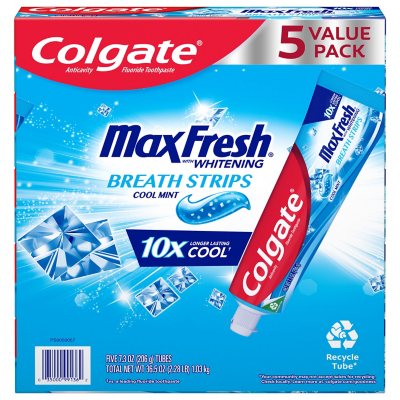 Colgate MaxFresh Toothpaste with Mini Breath Strips, Cool Mint (7.3 oz., 5  pk) - Sam's Club