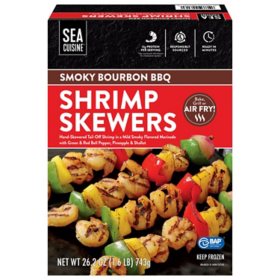 Sea Cuisine Farm Raised Smoky Bourbon BBQ Shrimp Skewers, Frozen, 8 ct. per box, 1.6 lbs.