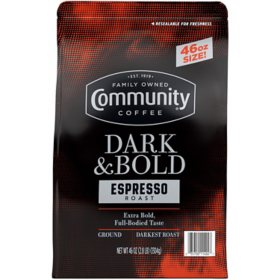 Community Coffee Espresso Roast Ground Coffee, Dark and Bold 46 oz.