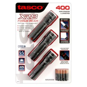 Tasco Xr8 Focus Beam 400 Lumen Tactical Led Flashlight 3 Pack