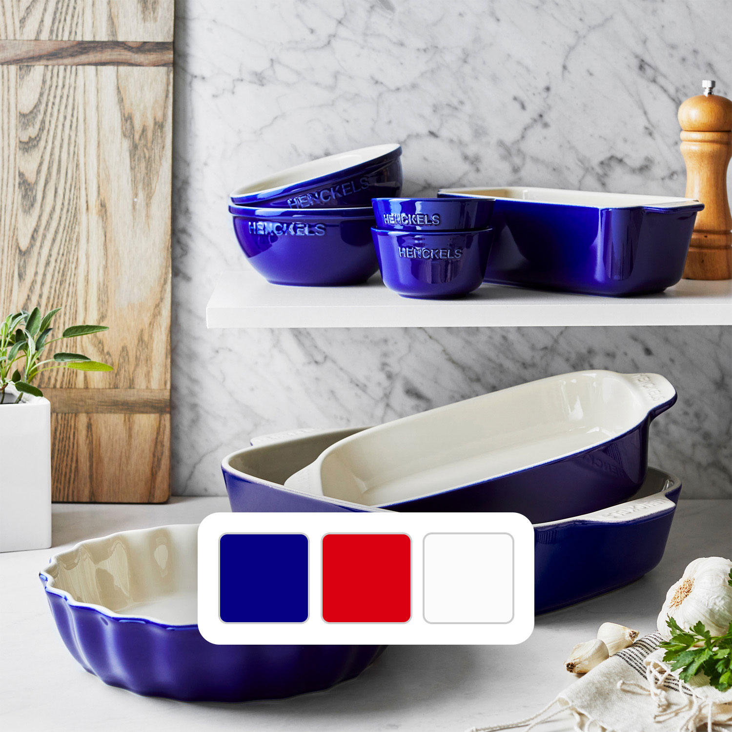 Henckels Ceramics 8-pc Mixed Bakeware & Serving Set (Blue)