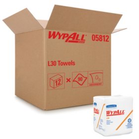 WypAll L30 Light-Duty Wipers, 12.5" x 12" (90 wipes/pack, 12 packs)