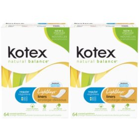 Kotex Natural Balance Light days Regular Pantiliners (64 ct., 2 pk.)