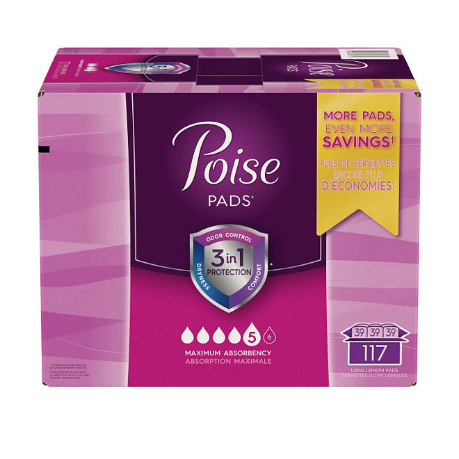 Poise Maximum Absorbency Pads, Long (117 ct.) 