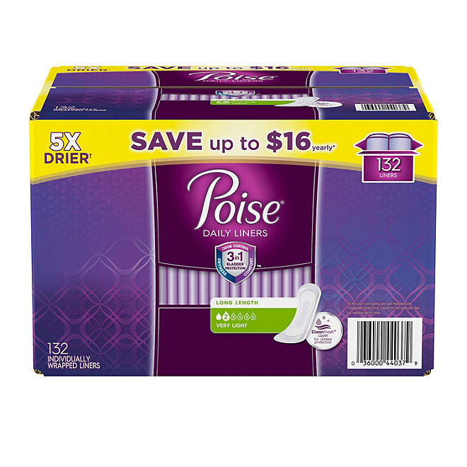 Poise Daily Liners, Very Light Absorbency, Long 132 ct.