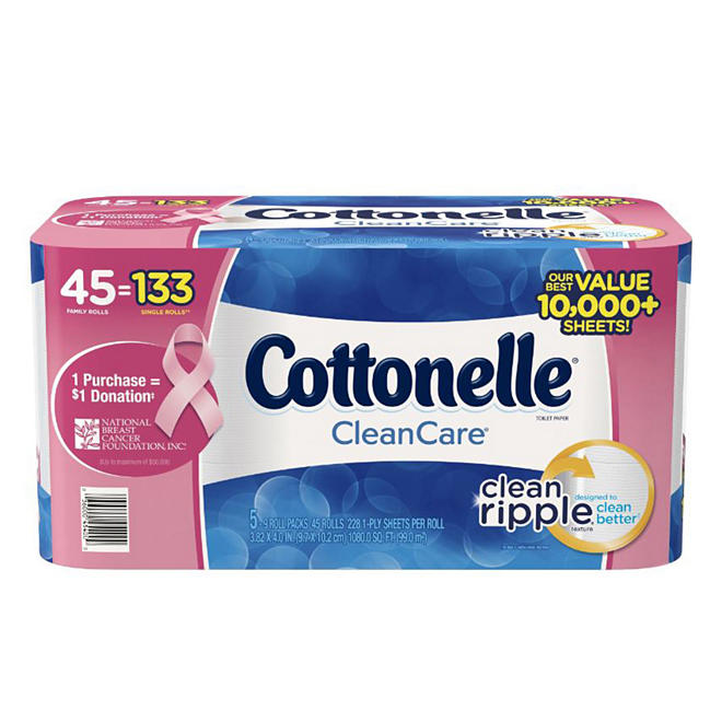 Cottonelle Clean Care Toliet Paper- Breast Cancer Awareness Pack (45 rolls, 228 sheets)