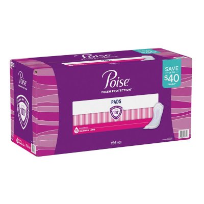 Poise Incontinence Pads for Women, Maximum Absorbency, Long (156
