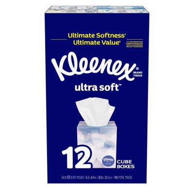 Kleenex Ultra Soft Facial Tissues, 4 Cube Boxes, 65 White Tissues per Box,  3-Ply (260 Total)